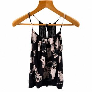 Express Floral Racerback Camisole Top Black Pink Pleated Keyhole Small NWT